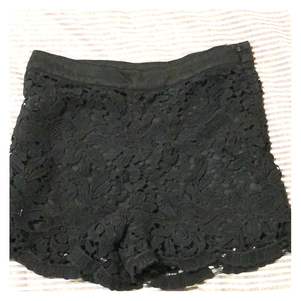 High waisted black lace shorts